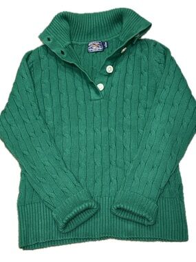 🧥🟢 AMERICAN LIVING Kelly Green Cable Knit Mock Neck Cozy Sweater | Women’s L